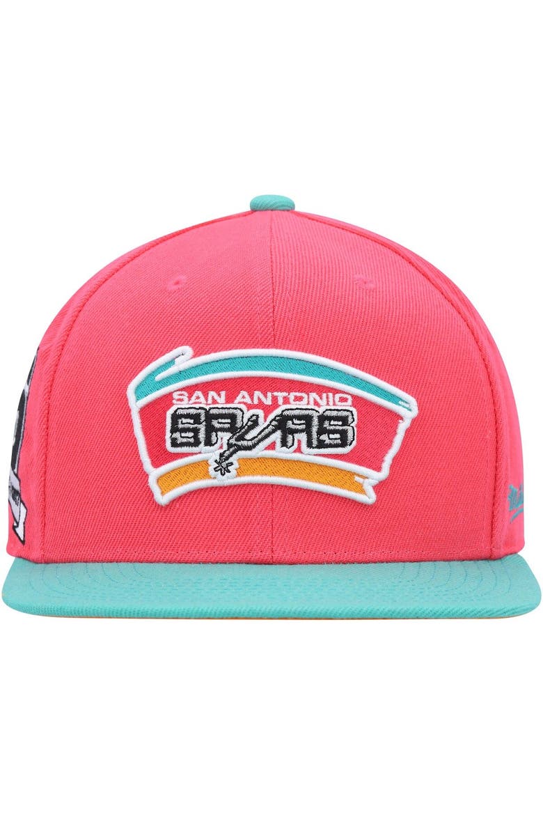 Men's Mitchell & Ness Pink/Teal San Antonio Spurs Hardwood Classics 35th Anniversary Team Side Fitted Hat, Alternate, color, Pink