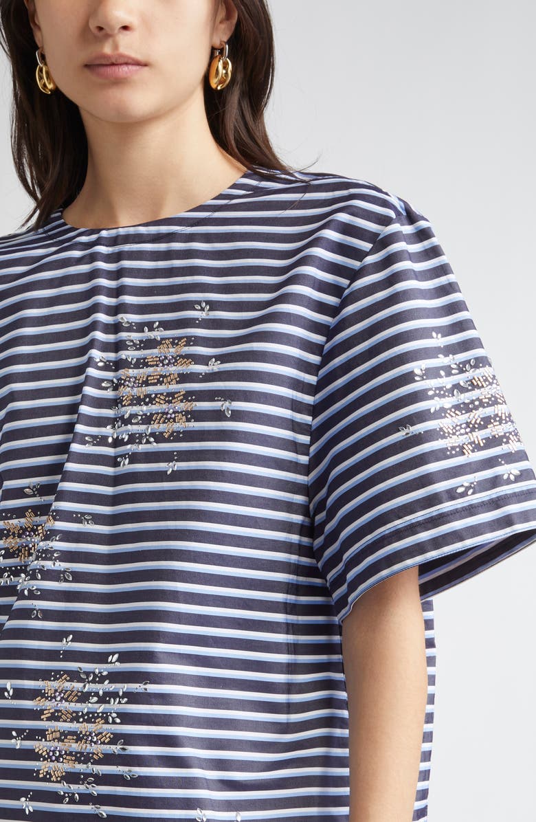 Rabanne Haut Crystal Embellished Tie Back Top, Alternate, color, Stripes Black / Blue