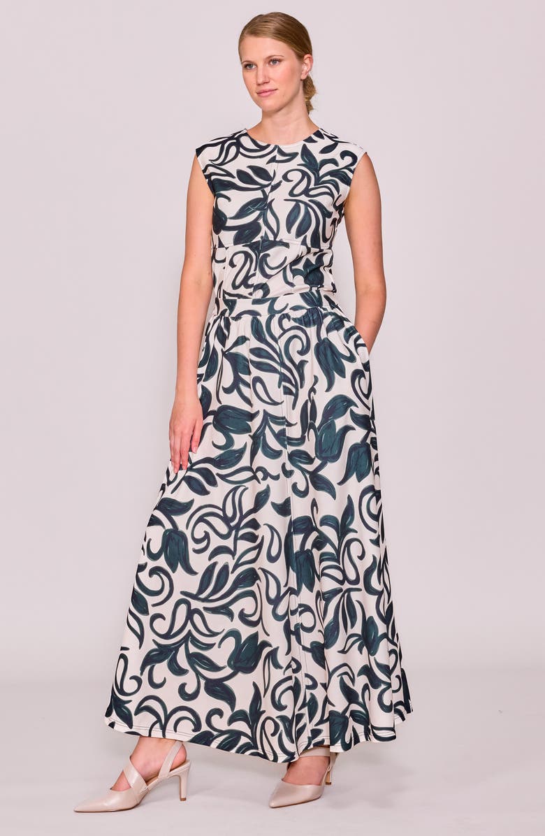 MELLODAY Techno Crepe Maxi Skirt, Alternate, color, Ivory Navy