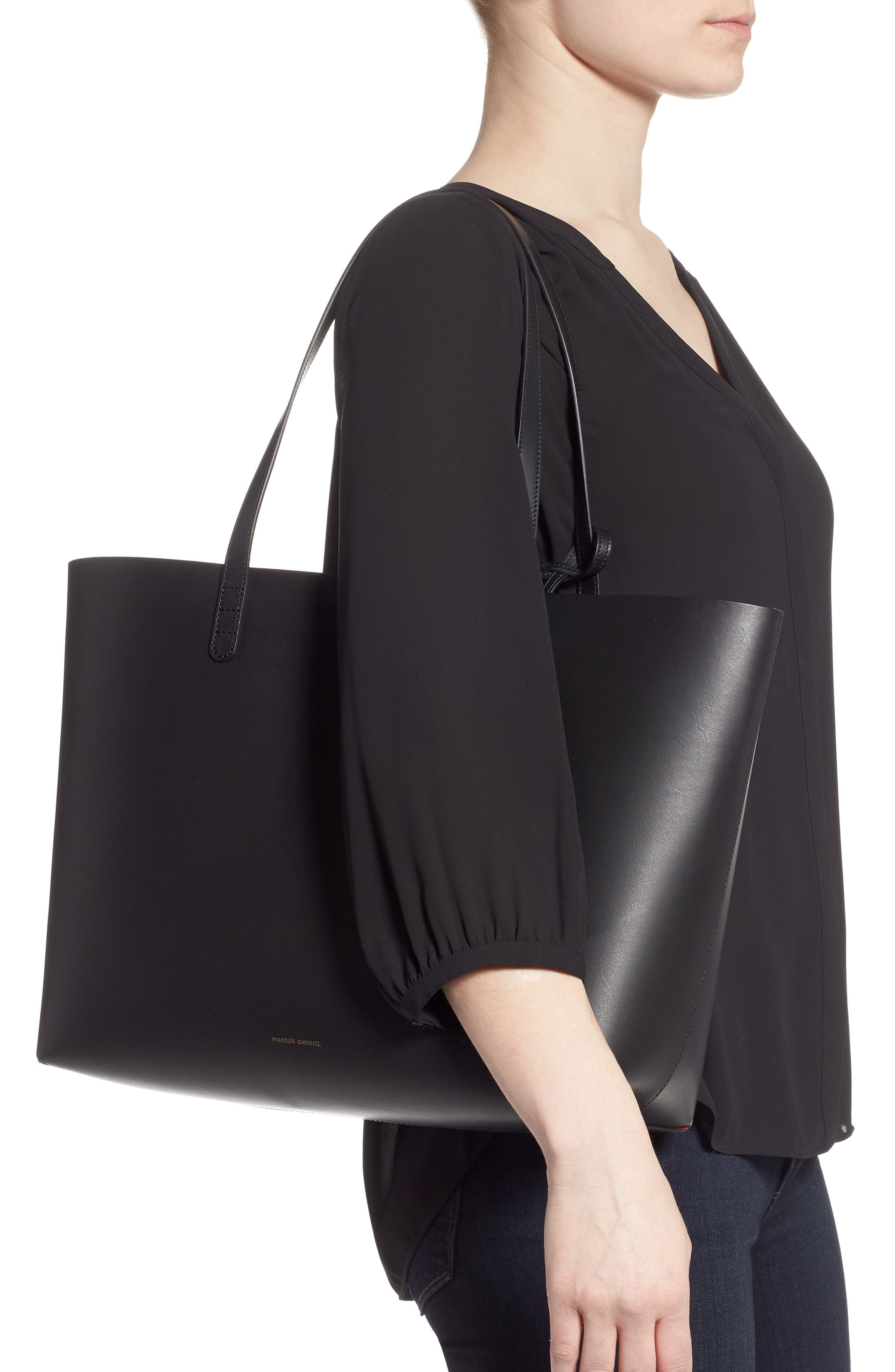 Mansur Gavriel Large Leather Tote, Alternate, color, Black/ Flamma