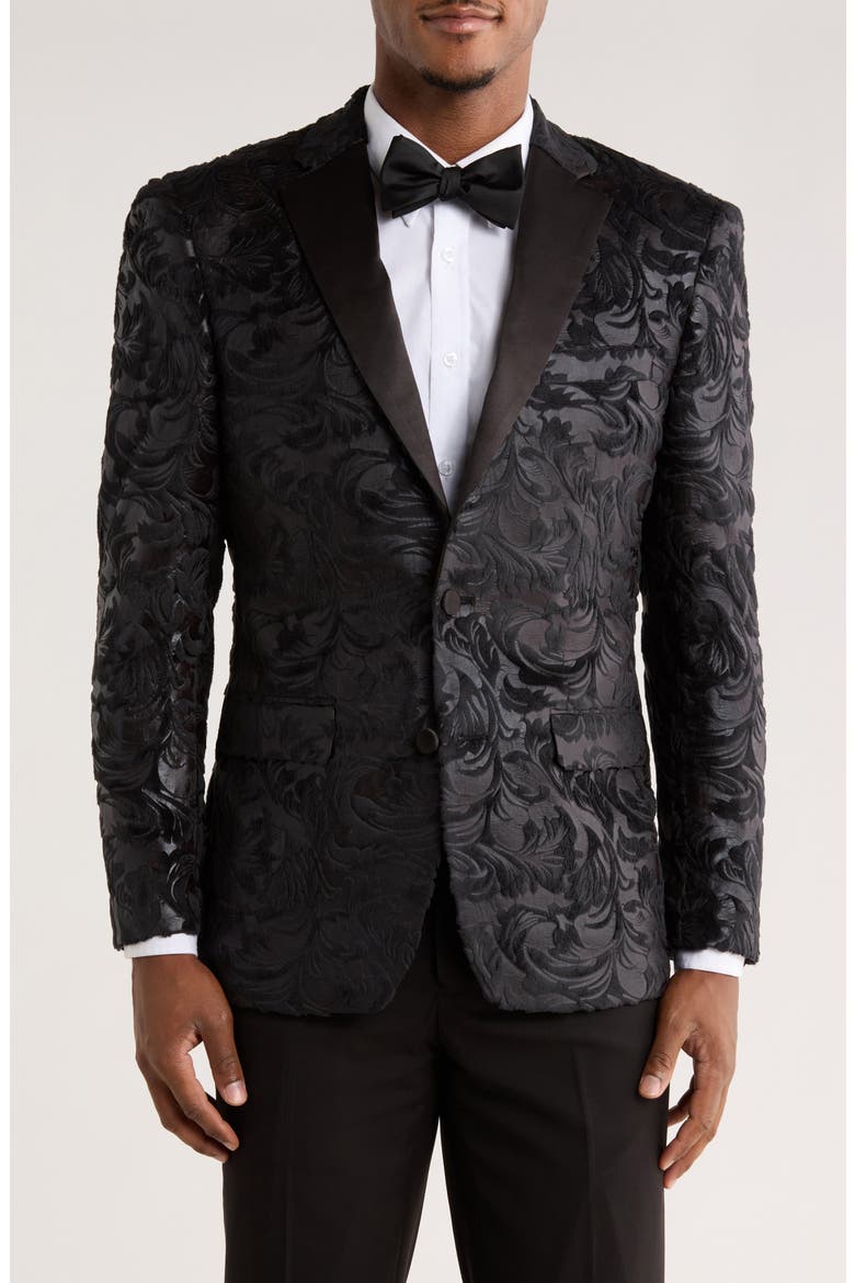 Paisley Notched Collar Sport Coat, Main, color, BLACK