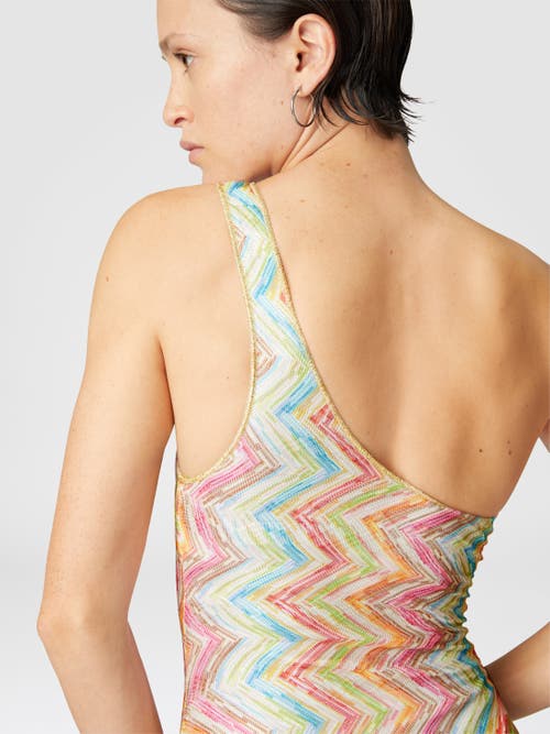 Missoni One-shoulder One-piece Swimsuit In Printed Tulle In Multi