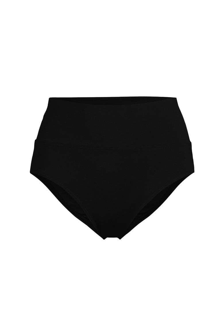 Chlorine Resistant Pinchless High Waisted Bikini Bottoms, Alternate, color, Black