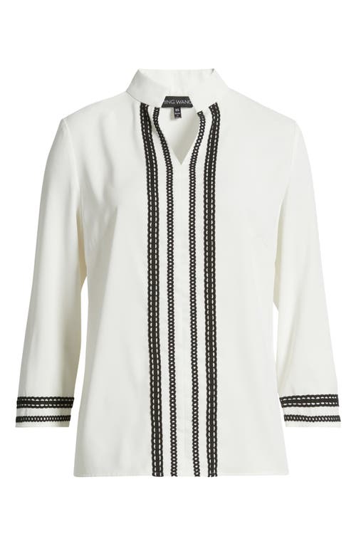 Ming Wang Trim Accent Crepe Popover Shirt