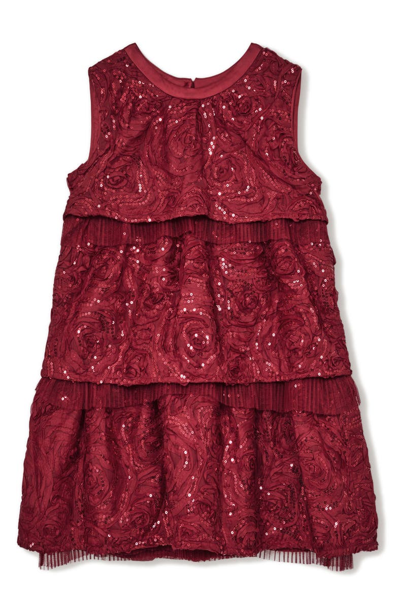 Reiss Kids' Dulcie Rosette Sequin Tiered Party Dress, Main, color, Red
