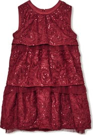 Reiss Kids' Dulcie Rosette Sequin Tiered Party Dress