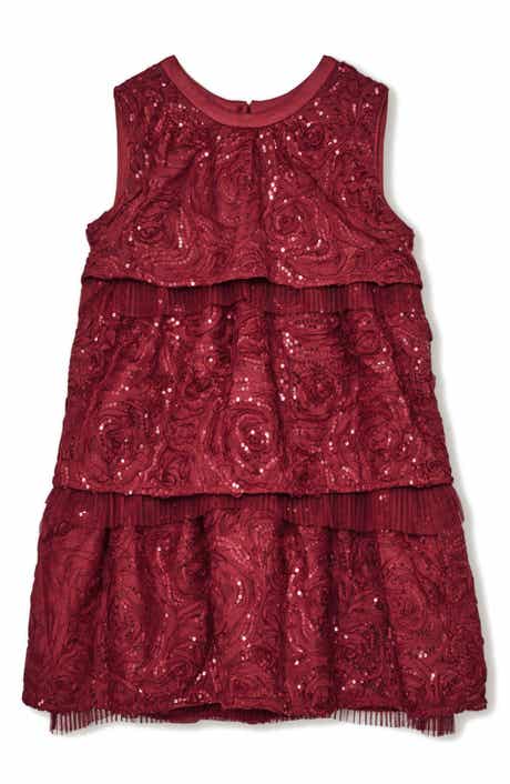 Reiss Kids' Dulcie Rosette Sequin Tiered Party Dress