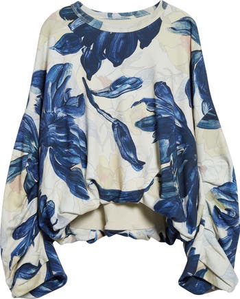VIP【送料関税込】DRIES VAN NOTEN HANNET PRINTED SWEATSHIRT Dries Van Noten Hannet Floral Print Oversize Gathered Cotton