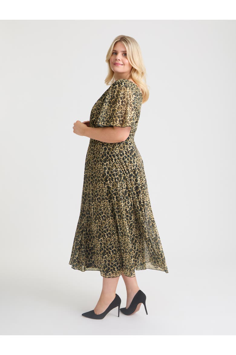 Victoria Printed Angel Sleeve Midi Dress, Alternate, color, Leopard Print