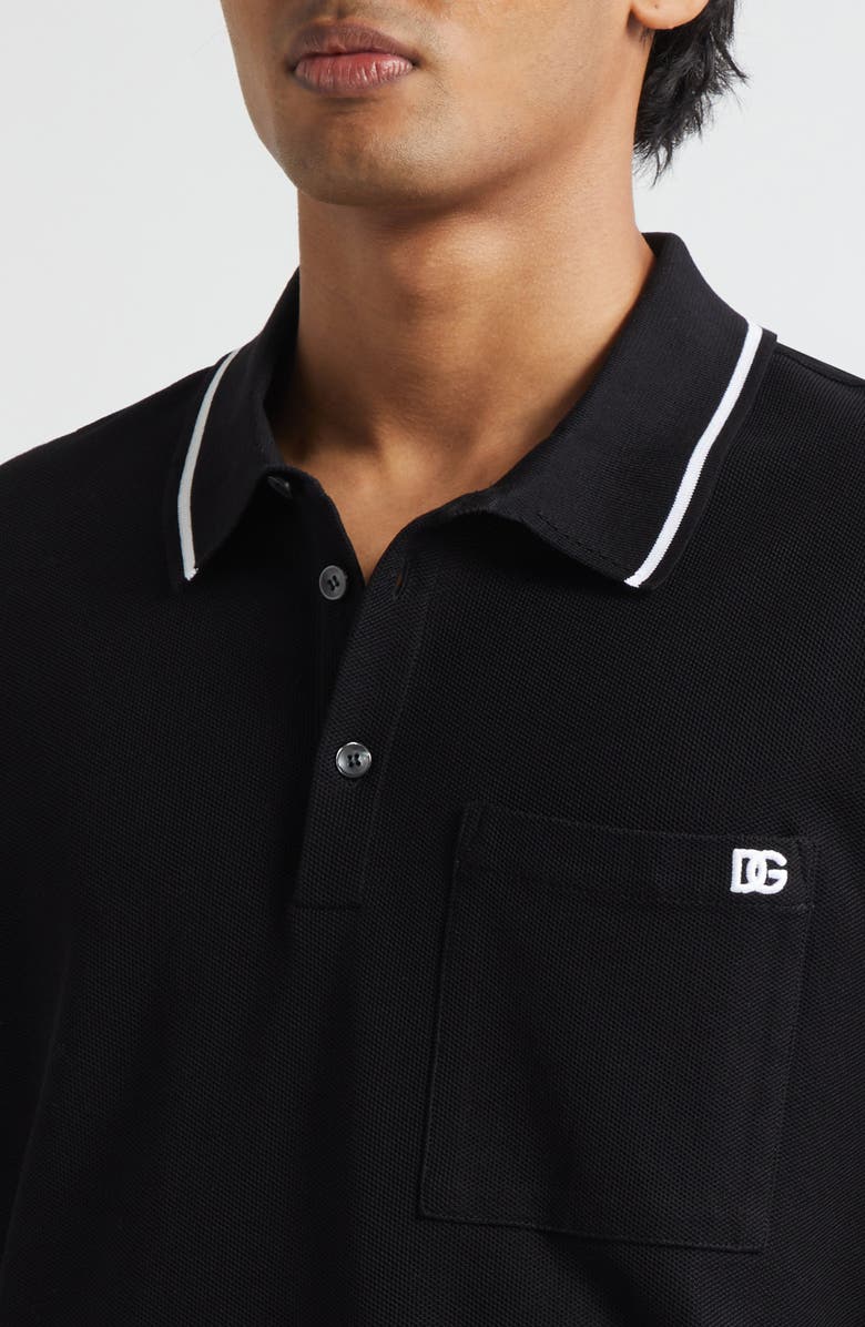 Dolce&Gabbana Logo Embroidered Cotton Piqué Polo, Alternate, color, N0000 Nero