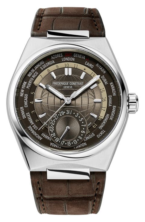 Highlife Worldtimer Manufacture Leather Strap Watch, 41mm