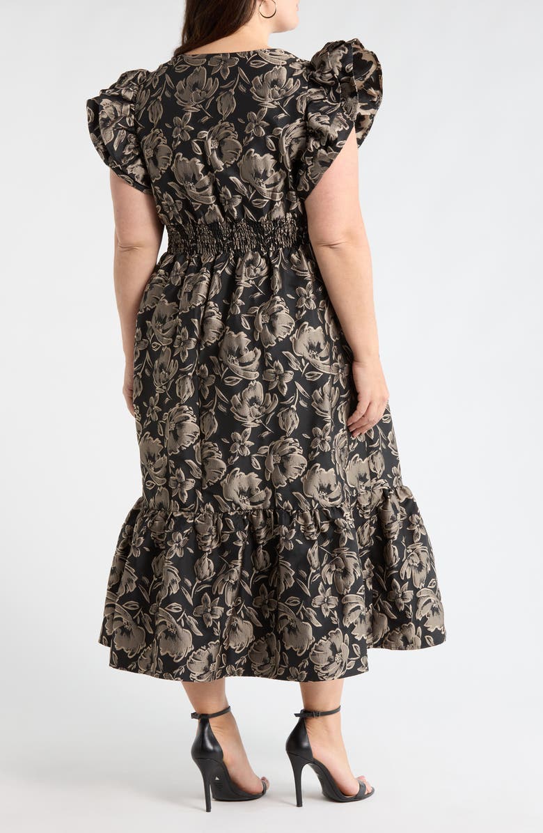 SUGARLIPS Lyla Metallic Floral Jacquard Midi Dress, Alternate, color,