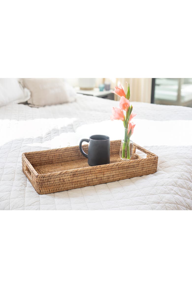 Artifacts Rattan Rectangular Tray with Rounded Corners, Alternate, color, Honey Brown