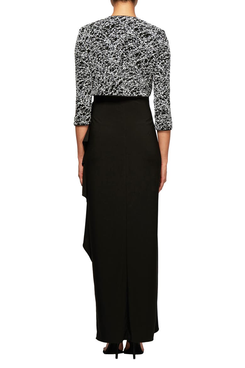 Empire Waist Gown with Bolero Jacket, Alternate, color, BLACK WHITE