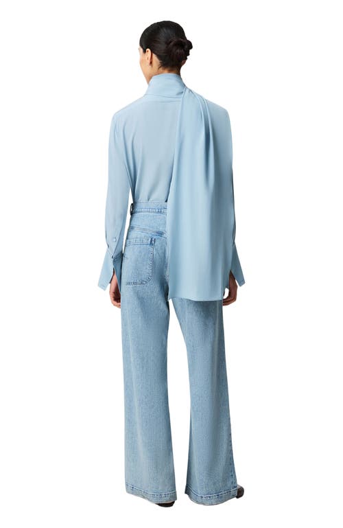 Another Tomorrow Signature Bow Blouse In Blue