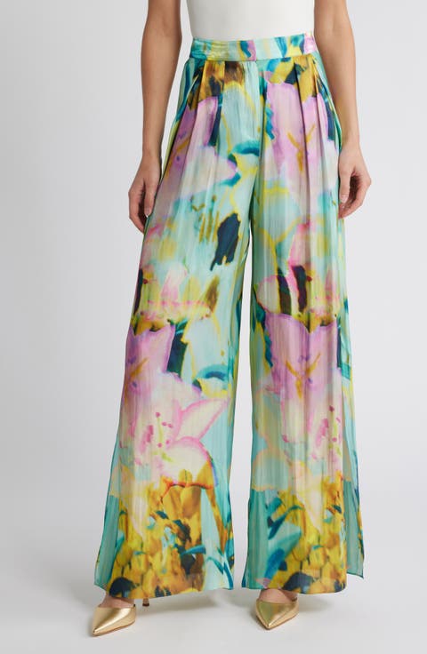 Loretta Floral Wide Leg Satin Pants