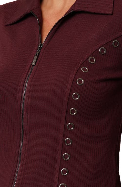 Cyrus Grommet Trim Rib Top In Burgundy