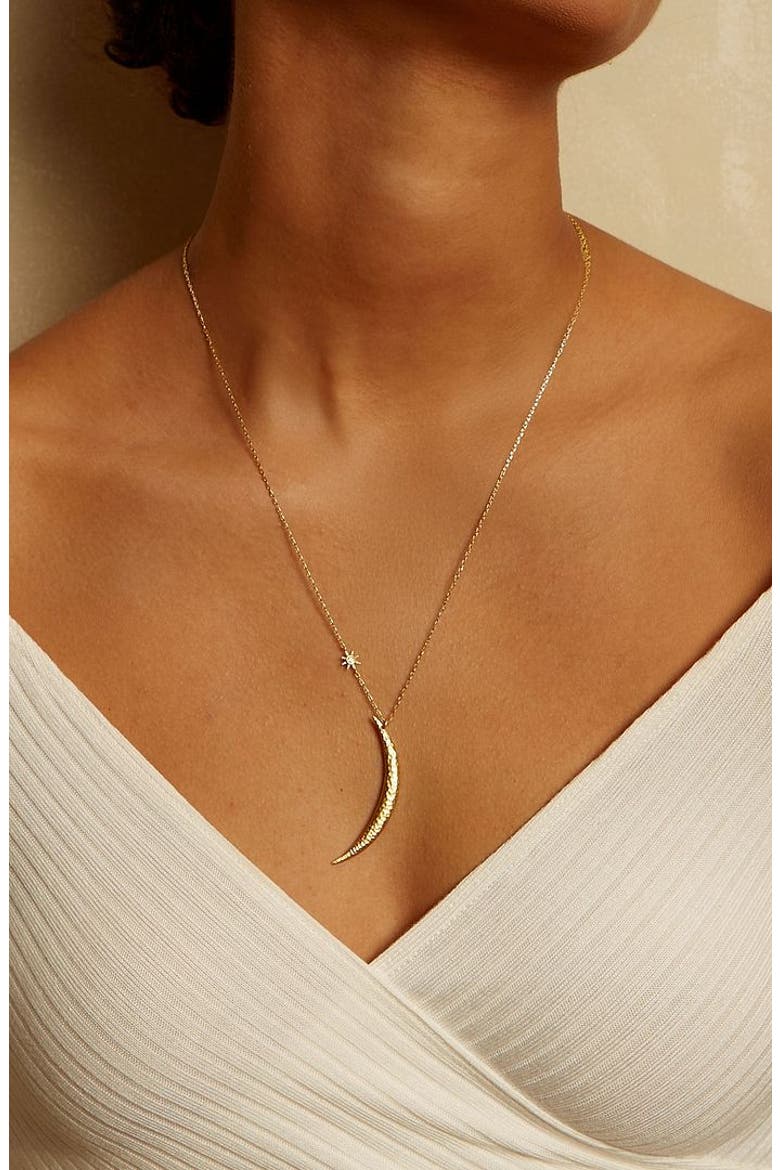 Illuminated Path Gold Moon Necklace, Alternate, color, Gold