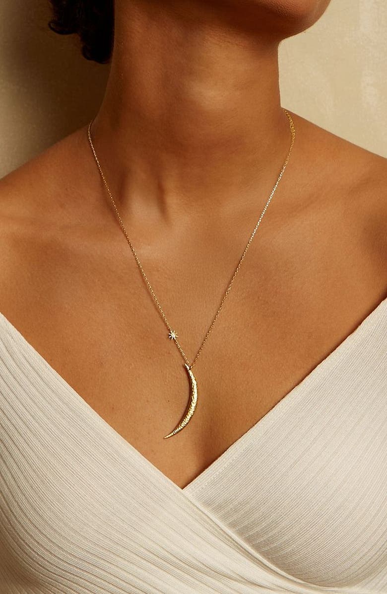 Satya Jewelry Illuminated Path Gold Moon Necklace, Alternate, color, Gold