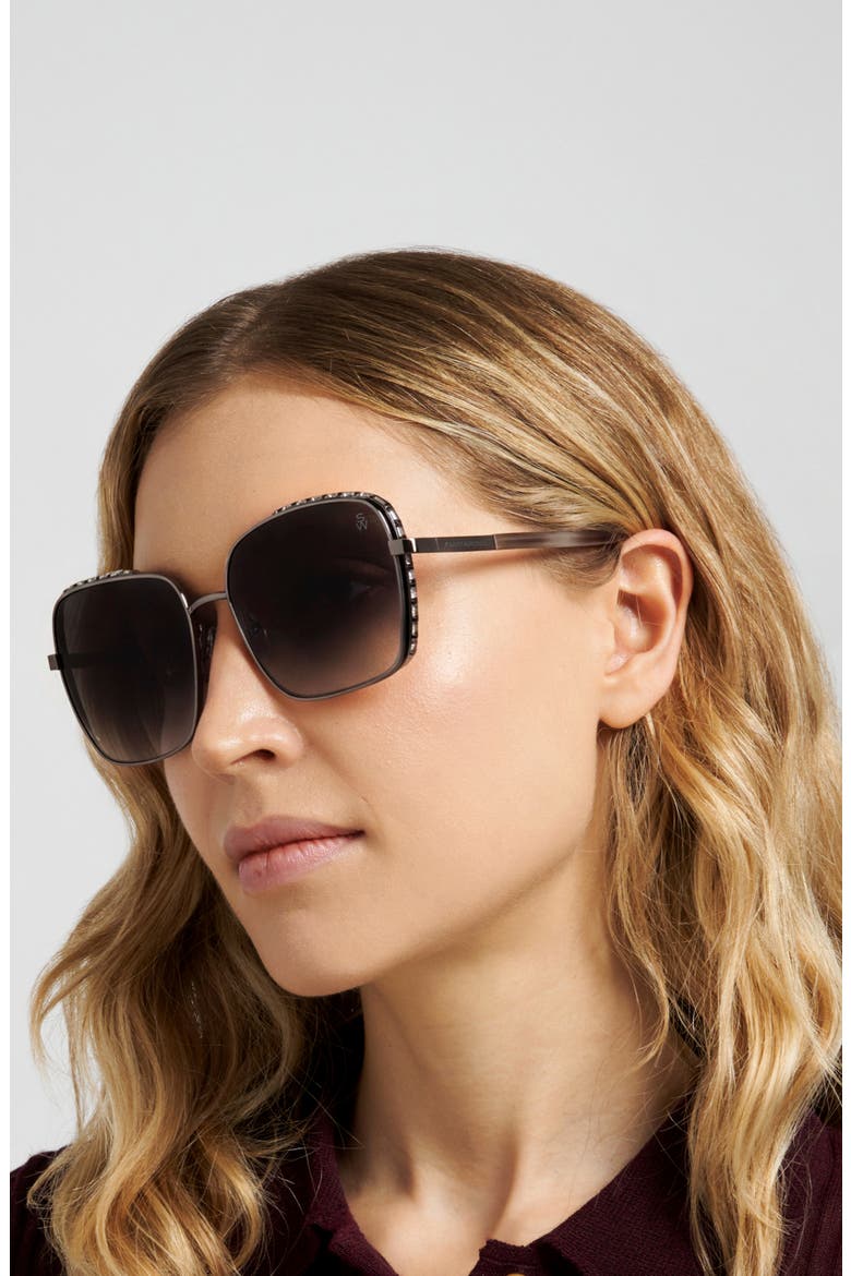 60mm Crystal Gradient Rectangular Sunglasses, Alternate, color, DARK RUTHENIUM/ DARK GREY SF