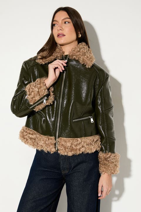 Premium Faux Fur Collar Aviator Jacket
