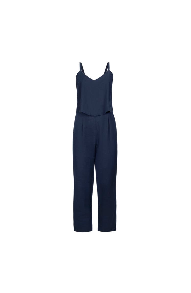 Hope & Henry Women's Sleeveless Faux Top Jumpsuit, Alternate, color, Navy Linen