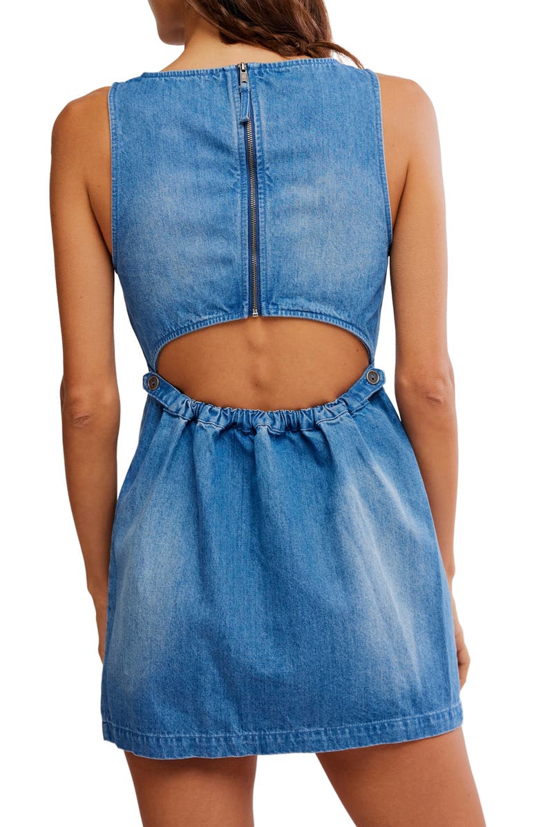 Free People Atlas Cutout Denim Minidress, Alternate, color, Blue Fade
