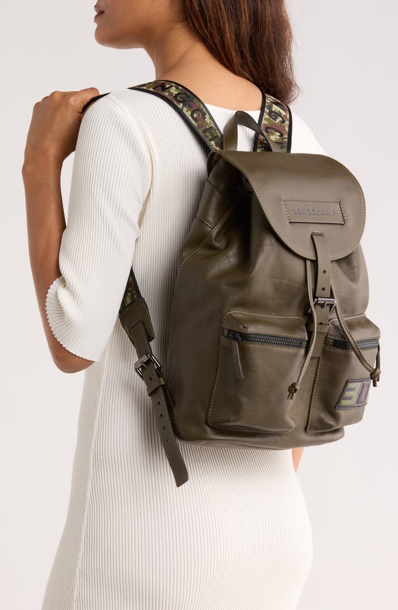 Longchamp 3D Signature Medium Leather Backpack, Alternate, color, Terra