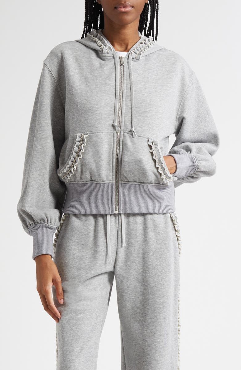 Cinq à Sept Maddie Embellished Zip-Up Hoodie, Main, color, Heather Grey