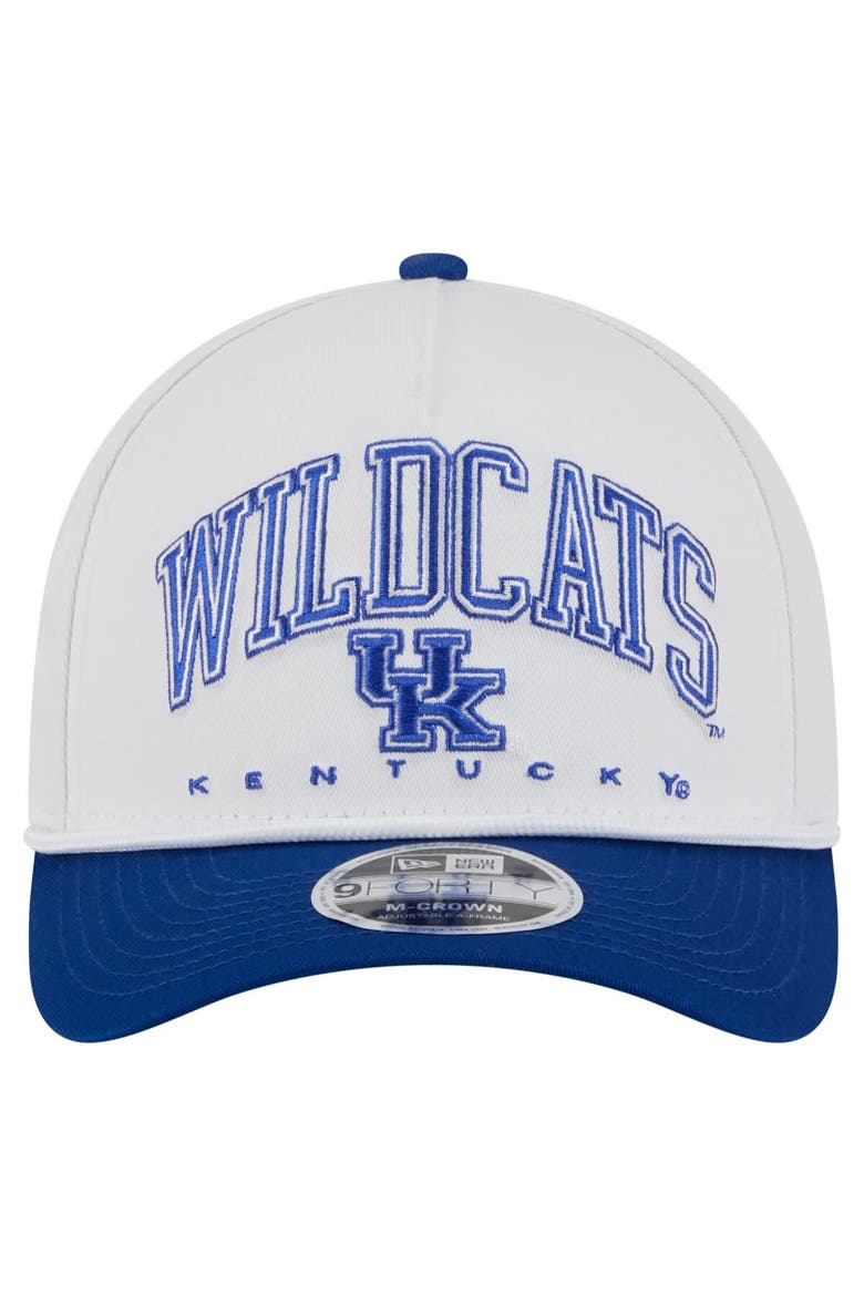 Men's New Era White/Royal Kentucky Wildcats Arch Two-Tone Rope 9FORTY A-Frame M-Crown Adjustable Hat, Alternate, color, White