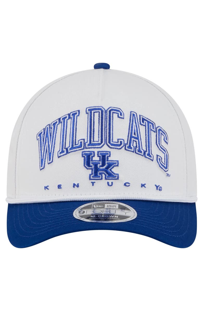 New Era Men's New Era White/Royal Kentucky Wildcats Arch Two-Tone Rope 9FORTY A-Frame M-Crown Adjustable Hat, Alternate, color, White