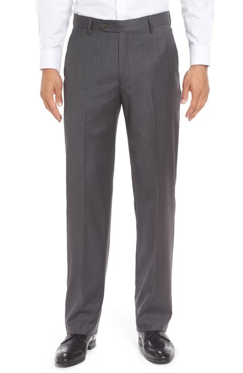 Flat Front Solid Super 130s Wool Gabardine Trousers