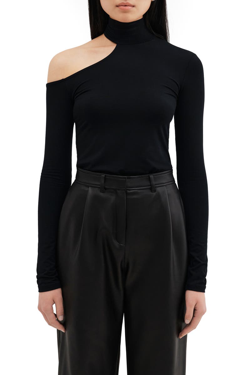 Marcella Evan Cutout Turtleneck Top, Main, color, Black