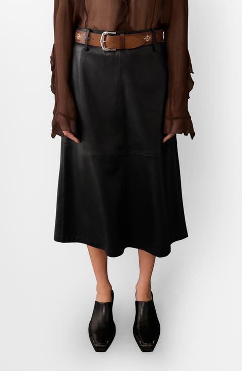 Paris Belted Faux Leather Midi Skirt