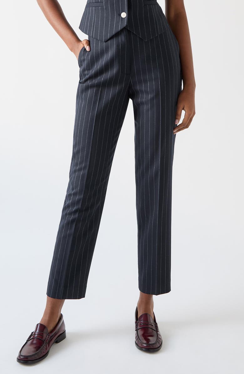 LK Bennett Bella Pinstripe Pants, Main, color, Navy