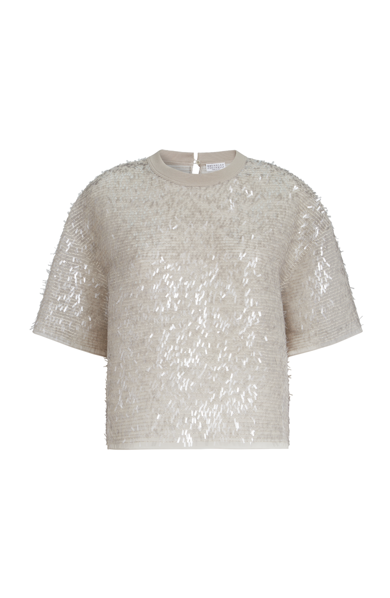 Brunello Cucinelli Dazzling embroidery T-shirt, Main, color, Silver