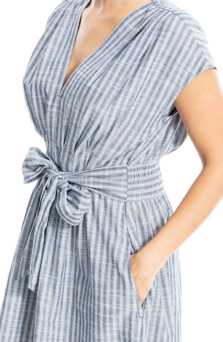 MAX STUDIO Stripe Tie Front Cotton Blend Dress, Alternate, color, Navy/ White Tartan Stripe