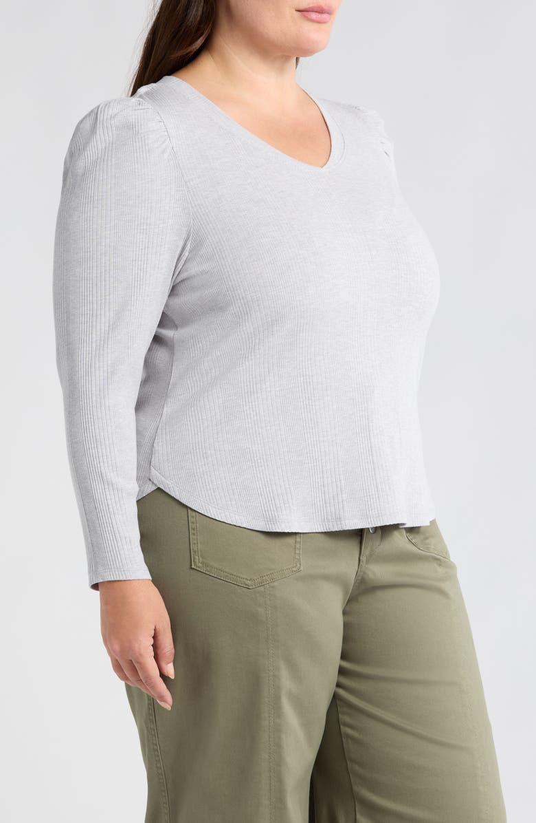 Wit & Wisdom Puff Shoulder Rib Top, Alternate, color, Heather Grey