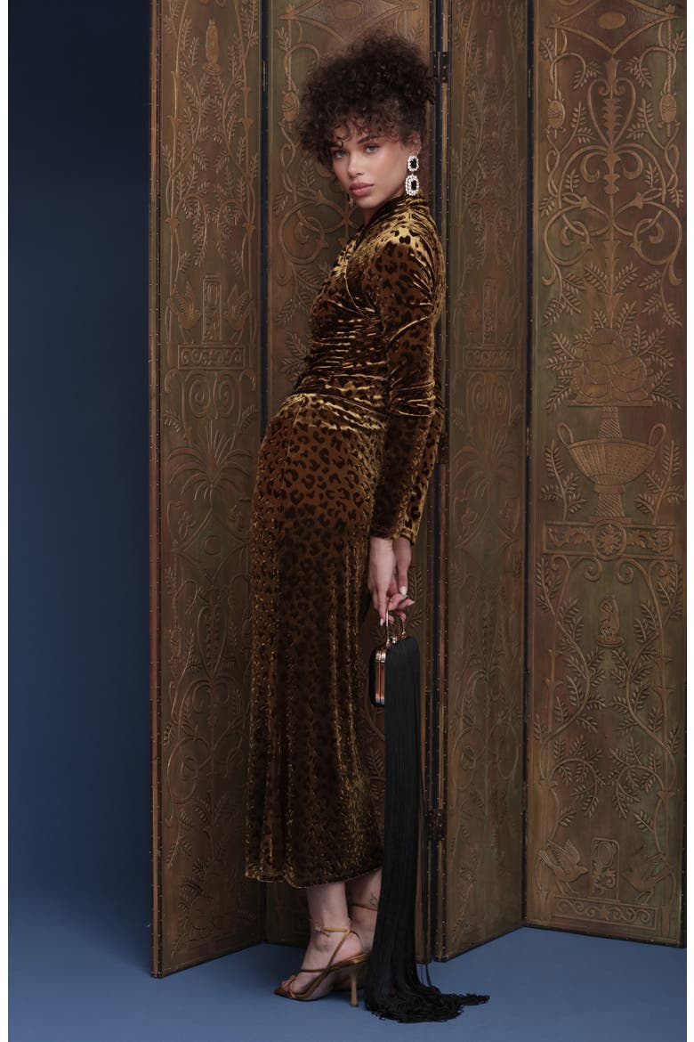 Leopard Pattern Ruched Midi Skirt, Alternate, color, BURNOUT LEOPARD