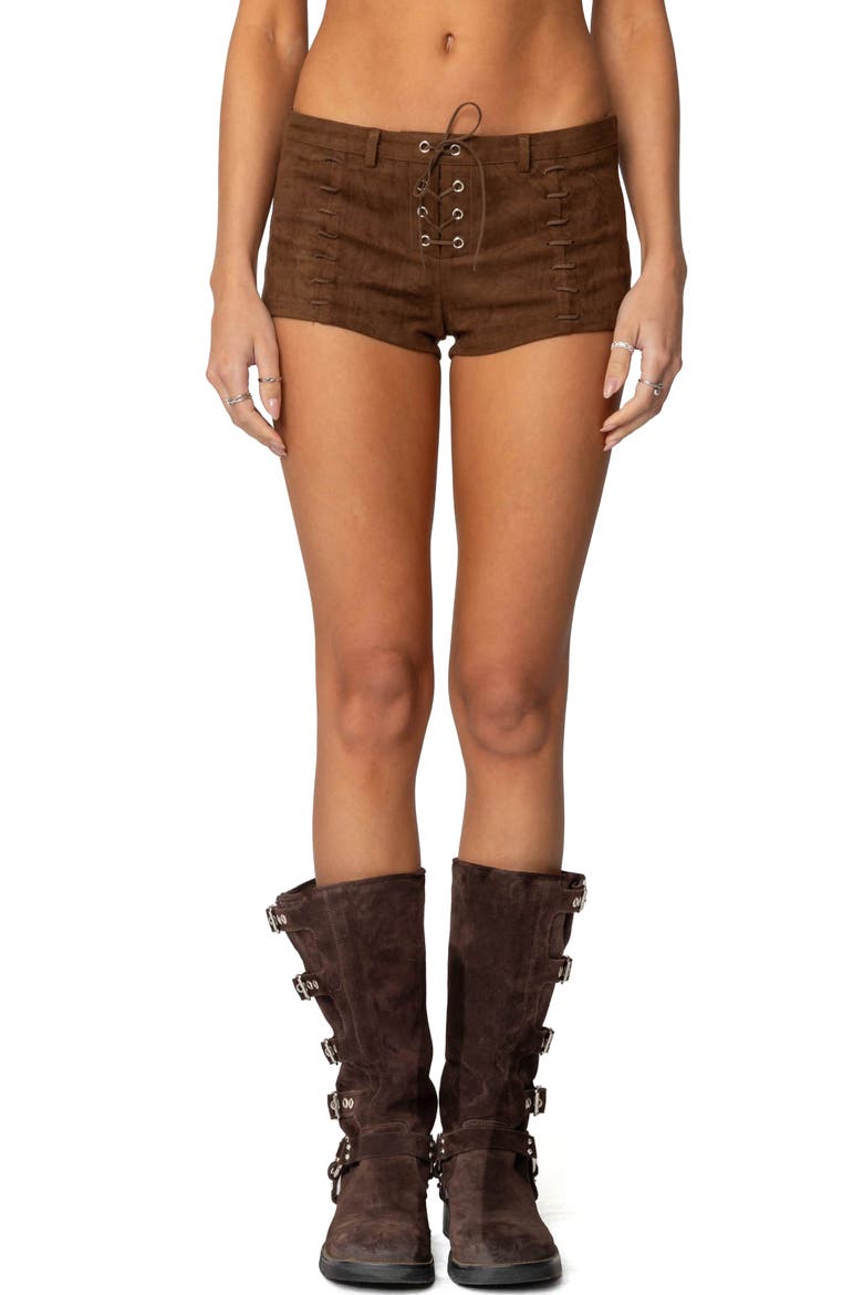 Sloane Faux Suede Micro Shorts, Main, color, BROWN