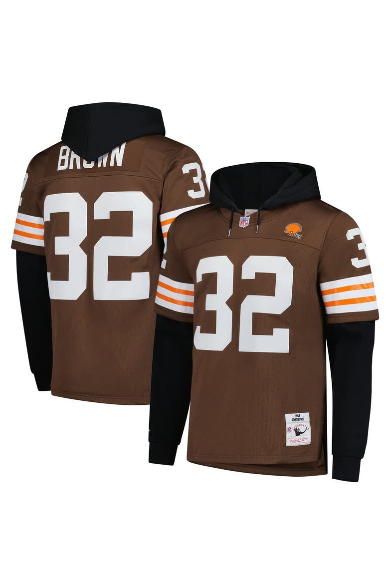 Men's Mitchell & Ness Jim Brown Brown Cleveland Browns Player Name & Number Hoodie Legacy Jersey, Main, color, Brown