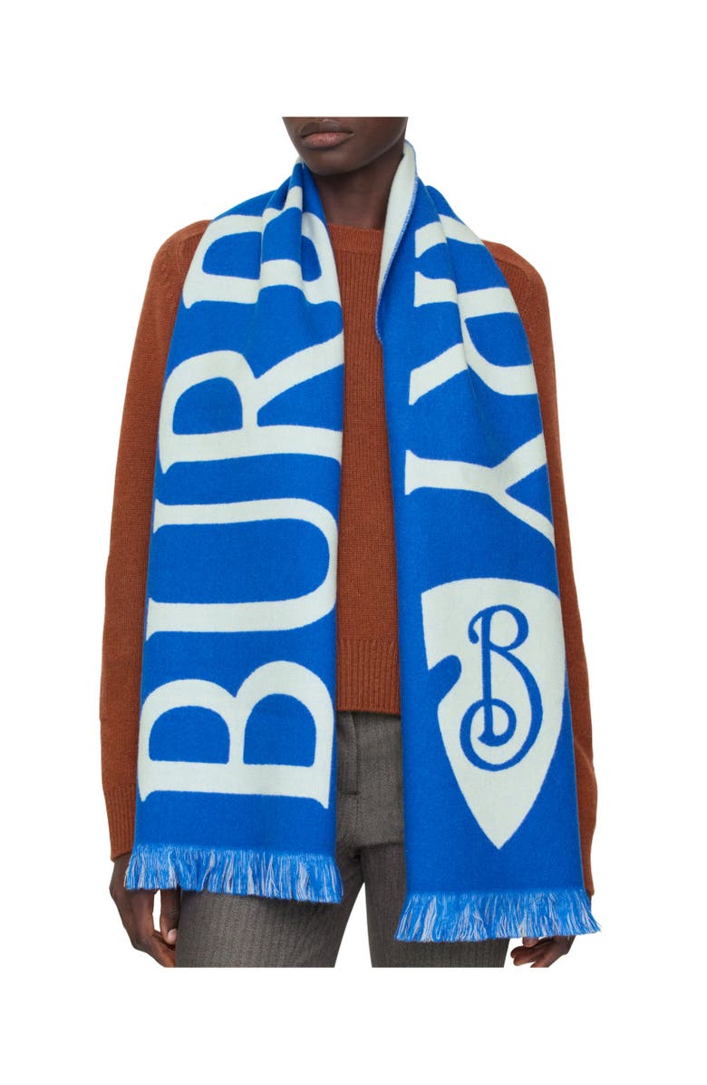 Burberry Logo Wool Scarf, Alternate, color, Knight