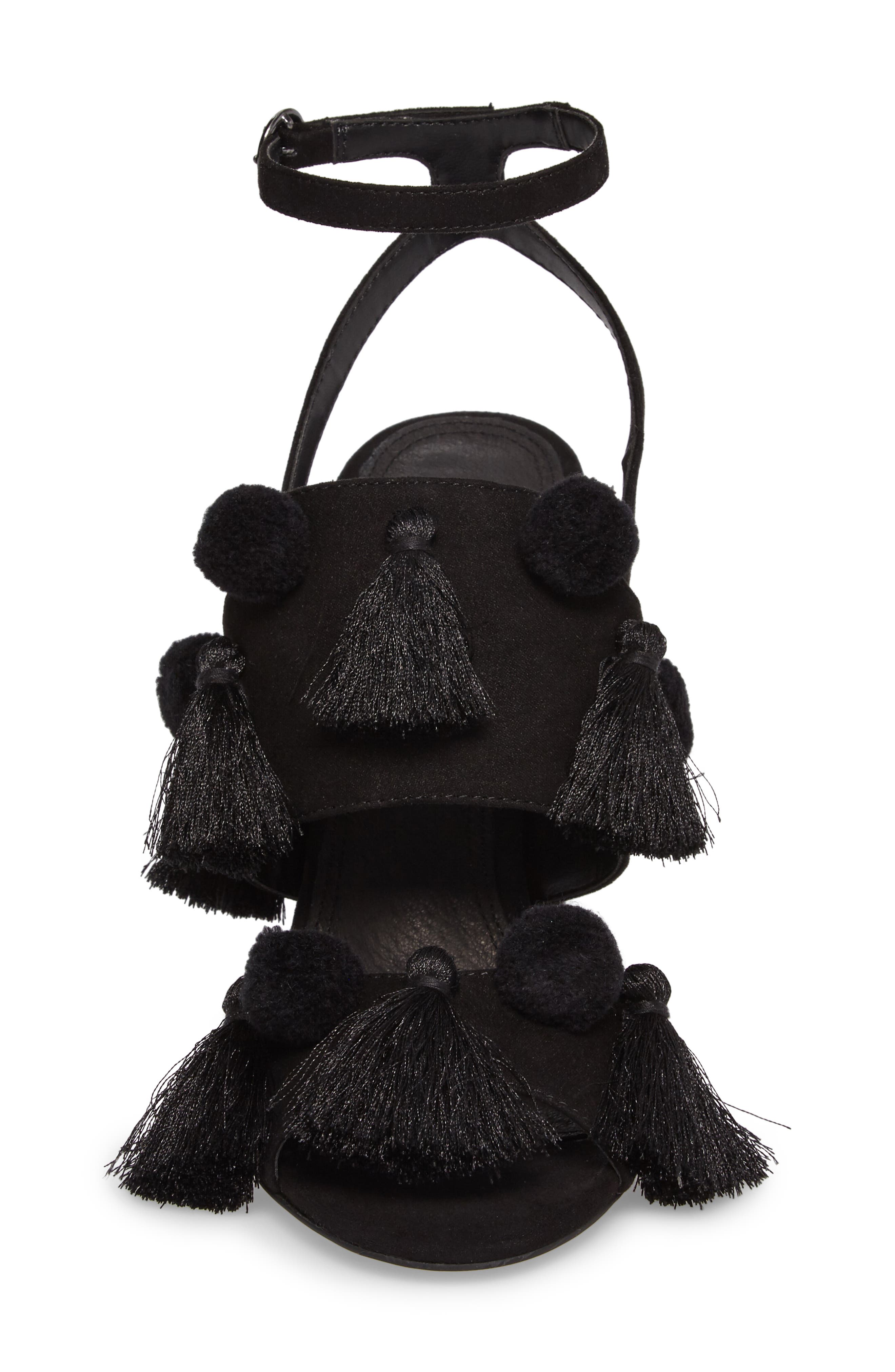 Rave Tasseled Pom Sandal, Alternate, color, BLACK