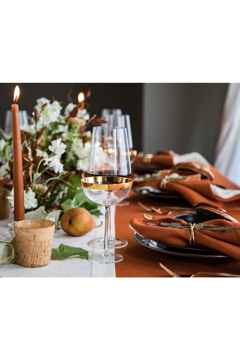 Linen Placemats Set of 4, 14 x 19 Inch - Classic Hemstitch, Alternate, color, Cinnamon
