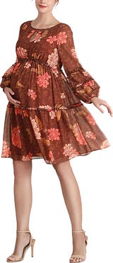 Kimi & Kai Abby Long Sleeve Maternity Babydoll Dress