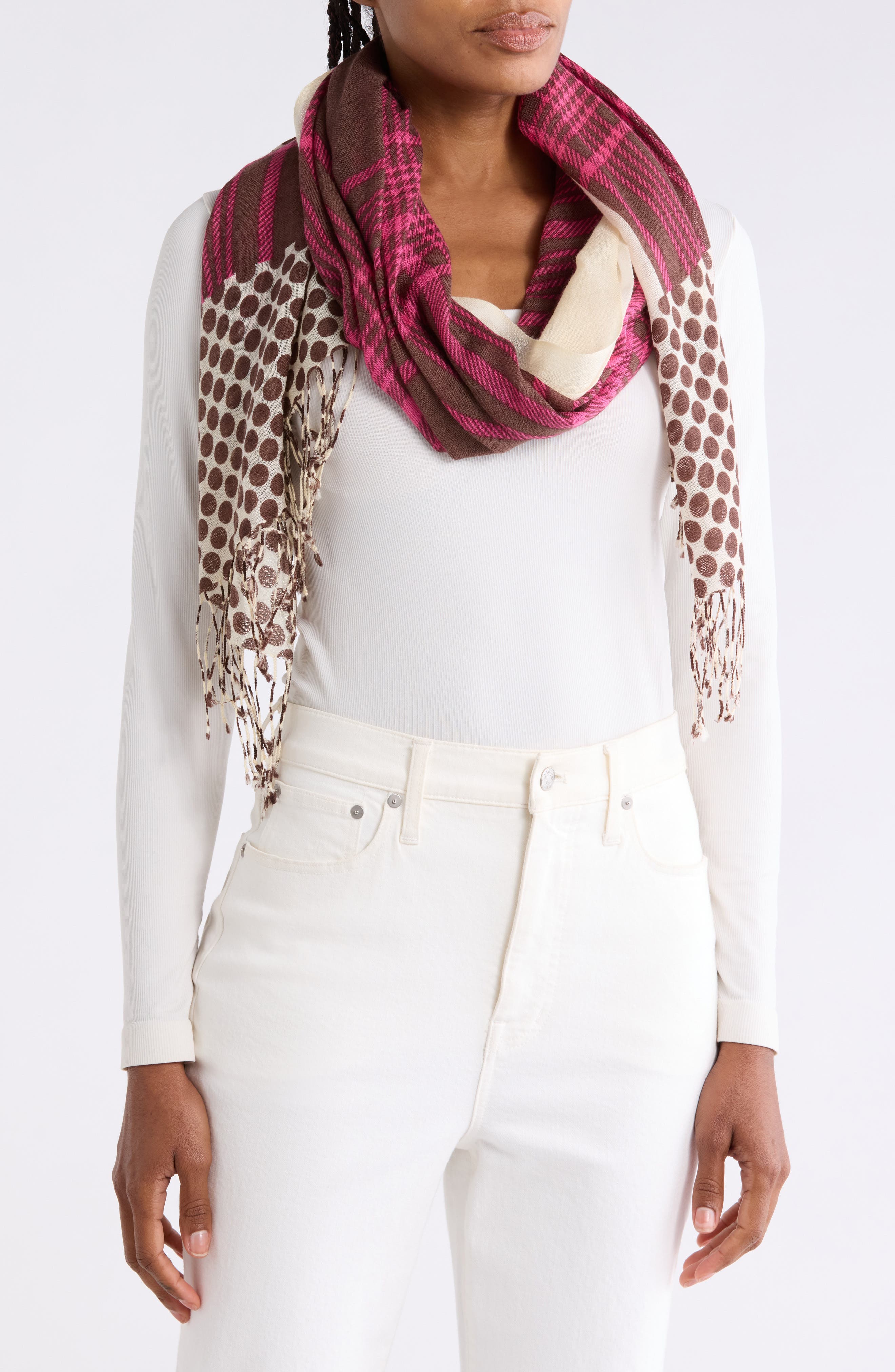 Plaid & Polka Dot Wool Shawl