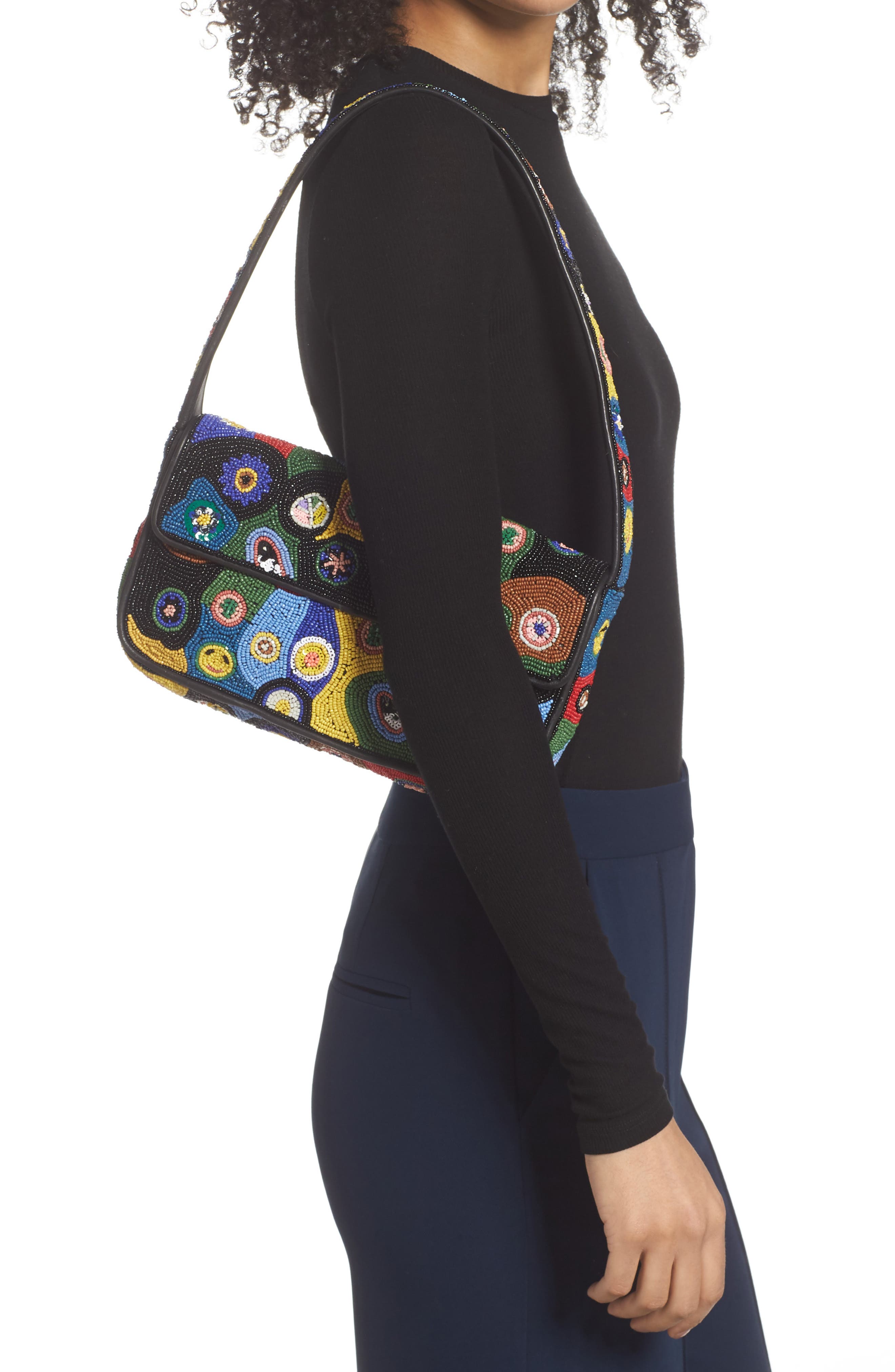 STAUD Tommy Beaded Shoulder Bag, Alternate, color, Black Millefiori