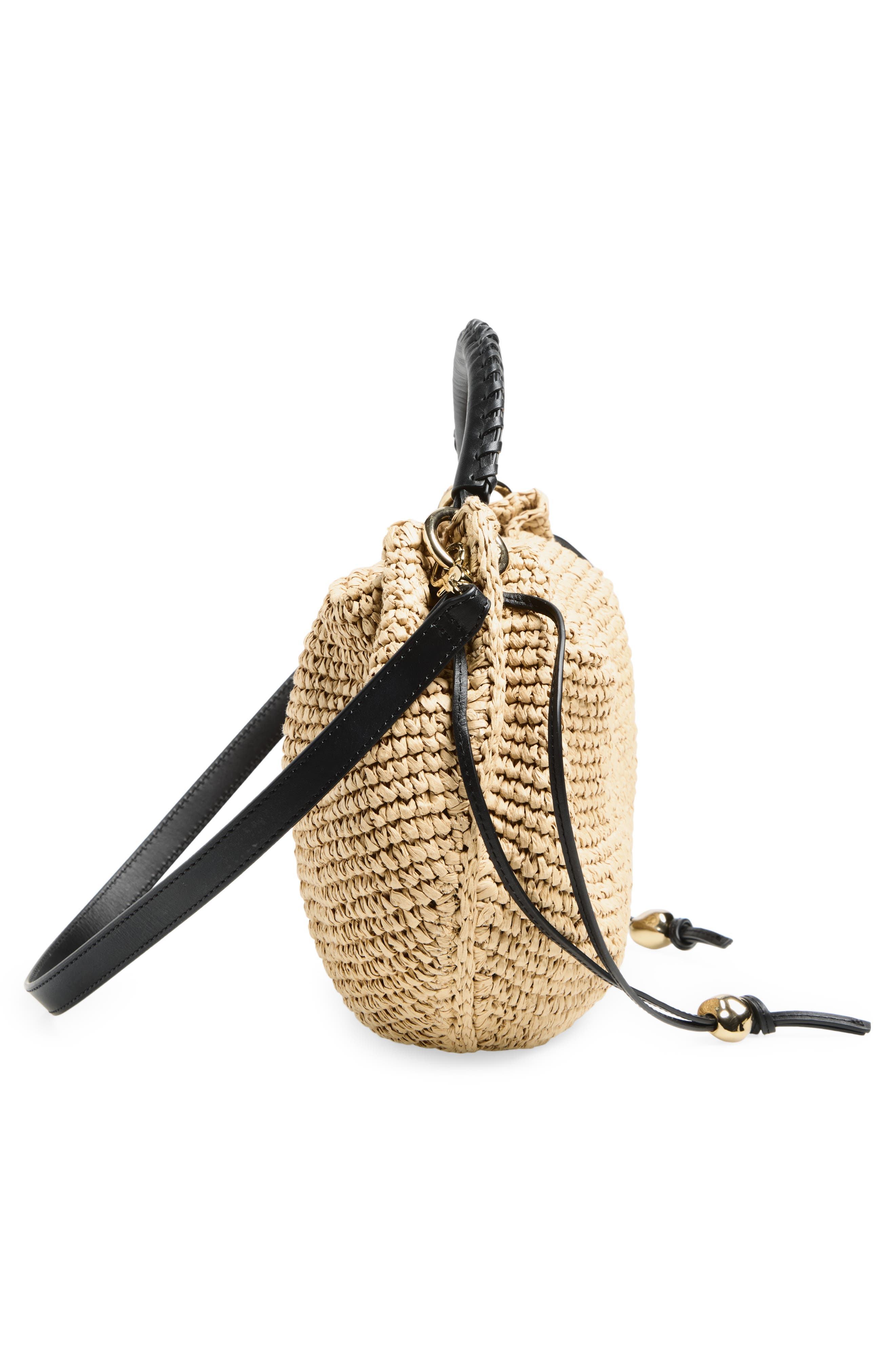 Madewell The Camren Gathered Shoulder Bag in Raffia, Alternate, color, True Black Multi