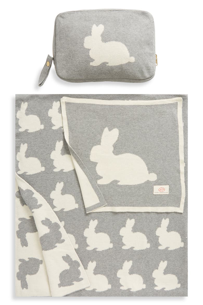 Bunny Organic Cotton Baby Blanket & Travel Pouch Set, Main, color, GREY/ NATURAL