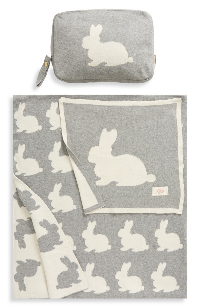 Pink Lemonade Bunny Organic Cotton Baby Blanket & Travel Pouch Set, Main, color, Grey/ Natural